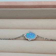 Load image into Gallery viewer, Created Blue Opal Hamsa Hand Bracelet, Sterling Silvet
