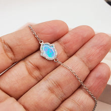 Load image into Gallery viewer, Created Blue Opal Hamsa Hand Bracelet, Sterling Silvet
