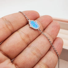Load image into Gallery viewer, Created Blue Opal Hamsa Hand Bracelet, Sterling Silvet
