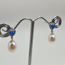 Load image into Gallery viewer, Created Blue Opal &amp; Pearl Earring, Sterling Silver
