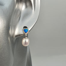 Load image into Gallery viewer, Created Blue Opal &amp; Pearl Earring, Sterling Silver
