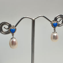 Load image into Gallery viewer, Created Blue Opal &amp; Pearl Earring, Sterling Silver
