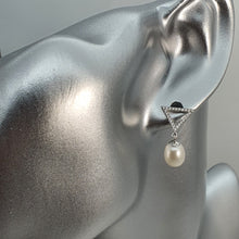 Load image into Gallery viewer, Modern Design Freshwater Pearl Stud Earrings, Sterling Silver
