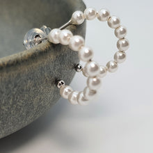 Load image into Gallery viewer, Bead Pearl Hoop Earrings, Sterling Silver
