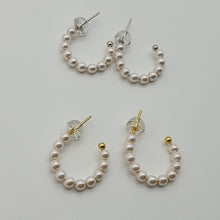 Load image into Gallery viewer, Bead Pearl Hoop Earrings, Sterling Silver
