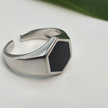 Load image into Gallery viewer, Large Hexagon Black Onyx Open Ring, Sterling Silver
