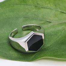 Load image into Gallery viewer, Large Hexagon Black Onyx Open Ring, Sterling Silver
