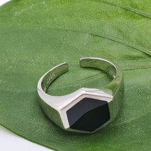 Load image into Gallery viewer, Large Hexagon Black Onyx Open Ring, Sterling Silver
