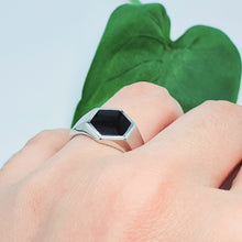 Load image into Gallery viewer, Large Hexagon Black Onyx Open Ring, Sterling Silver
