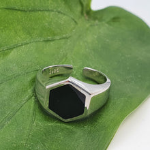 Load image into Gallery viewer, Large Hexagon Black Onyx Open Ring, Sterling Silver
