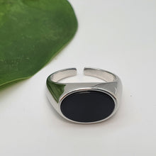 Load image into Gallery viewer, Black Oval Onyx Open Ring, Sterling Silver, Amispearl
