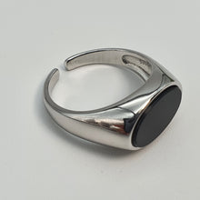 Load image into Gallery viewer, Black Oval Onyx Open Ring, Sterling Silver, Amispearl
