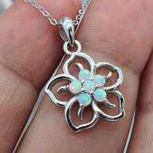 Load image into Gallery viewer, White Created Opal Floral Necklace, Sterling Silver
