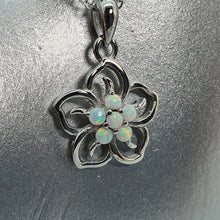 Load image into Gallery viewer, White Created Opal Floral Necklace, Sterling Silver
