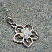 Load image into Gallery viewer, White Created Opal Floral Necklace, Sterling Silver

