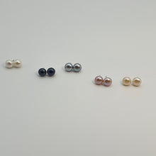 Load image into Gallery viewer, Large Freshwater Multi-colour Pearl (10mm) Stud Earrings, Sterling Silver

