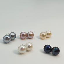 Load image into Gallery viewer, Large Freshwater Multi-colour Pearl (10mm) Stud Earrings, Sterling Silver
