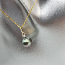 Load image into Gallery viewer, Tahitian (Black) Pearl &amp; Diamonds Pendant, 18k Yellow Gold
