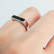 Load image into Gallery viewer, Black Rectangle Onyx Open Ring, Sterling Silver
