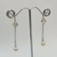Load image into Gallery viewer, Clover Mother of Pearl &amp; Freshwater Pearl Earrings, Sterling Silver
