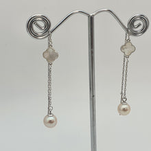 Load image into Gallery viewer, Clover Mother of Pearl &amp; Freshwater Pearl Earrings, Sterling Silver
