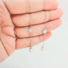 Load image into Gallery viewer, Clover Mother of Pearl &amp; Freshwater Pearl Earrings, Sterling Silver
