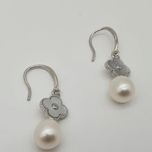 Load image into Gallery viewer, Floral Design &amp; Freshwater Pearl Earrings, Sterling Silver
