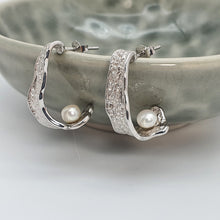 Load image into Gallery viewer, Half Moon Hoops Freshwater Earrings, Sterling Silver
