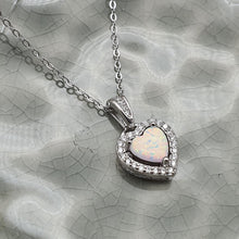 Load image into Gallery viewer, White Created Opal Heart Necklace, Sterling Silver
