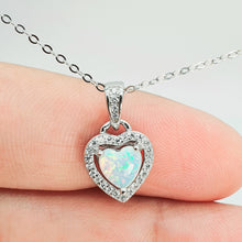 Load image into Gallery viewer, White Created Opal Heart Necklace, Sterling Silver
