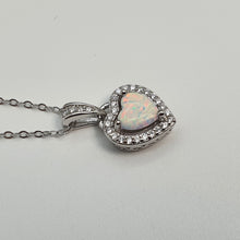 Load image into Gallery viewer, White Created Opal Heart Necklace, Sterling Silver
