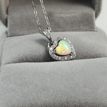 Load image into Gallery viewer, White Created Opal Heart Necklace, Sterling Silver
