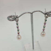 Load image into Gallery viewer, Freshwater Drop Pearl &amp; Cubic-zirconia Earring, Sterling Silver
