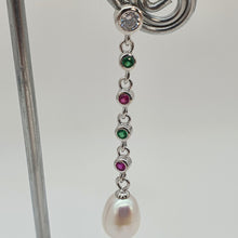 Load image into Gallery viewer, Freshwater Drop Pearl &amp; Cubic-zirconia Earring, Sterling Silver
