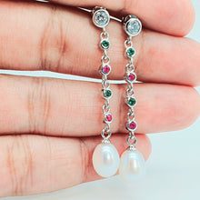 Load image into Gallery viewer, Freshwater Drop Pearl &amp; Cubic-zirconia Earring, Sterling Silver
