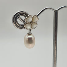 Load image into Gallery viewer, Floral Mother Of Pearl &amp; Drop Pearl Earrings, Sterling Silver
