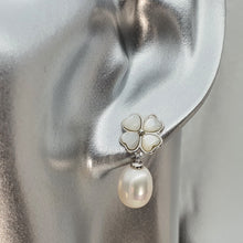Load image into Gallery viewer, Floral Mother Of Pearl &amp; Drop Pearl Earrings, Sterling Silver
