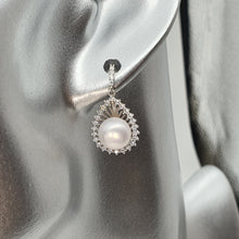 Load image into Gallery viewer, Sparkling Teardrop Halo Freshwater Pearl Stud Earrings, Sterling Silver
