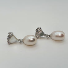 Load image into Gallery viewer, Triangle Mother Of Pearl &amp; Drop Pearl Earrings, Sterling Silver
