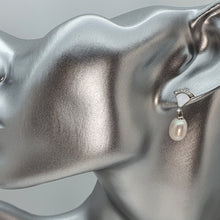 Load image into Gallery viewer, Triangle Mother Of Pearl &amp; Drop Pearl Earrings, Sterling Silver
