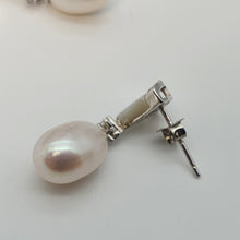 Load image into Gallery viewer, Triangle Mother Of Pearl &amp; Drop Pearl Earrings, Sterling Silver
