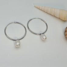 Load image into Gallery viewer, Freshwater Pearl Charm With Hoop Earring, Sterling Silver
