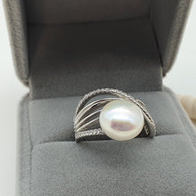 Load image into Gallery viewer, Large Freshwater Pearl Engagement ring, sterling silver
