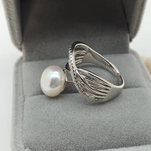 Load image into Gallery viewer, Large Freshwater Pearl Engagement ring, sterling silver
