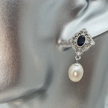 Load image into Gallery viewer, Blue Crystal &amp; Freshwater Pearl Earring, Sterling Silver
