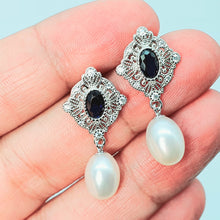Load image into Gallery viewer, Blue Crystal &amp; Freshwater Pearl Earring, Sterling Silver
