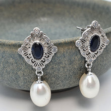 Load image into Gallery viewer, Blue Crystal &amp; Freshwater Pearl Earring, Sterling Silver
