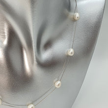 Load image into Gallery viewer, White Freshwater Pearl Station Necklace, Sterling Silver
