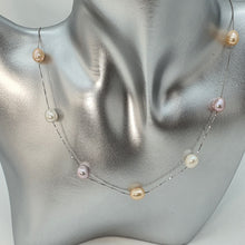 Load image into Gallery viewer, Multi_coloured Freshwater Pearl Station Necklace, Sterling Silver
