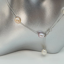 Load image into Gallery viewer, Multi coloured Freshwater Pearl Station Necklace, Sterling Silver
